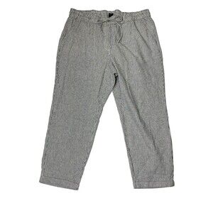 J Crew Linen Blend Pants Womens Size 16 Gray White Striped High Rise Beach NWT